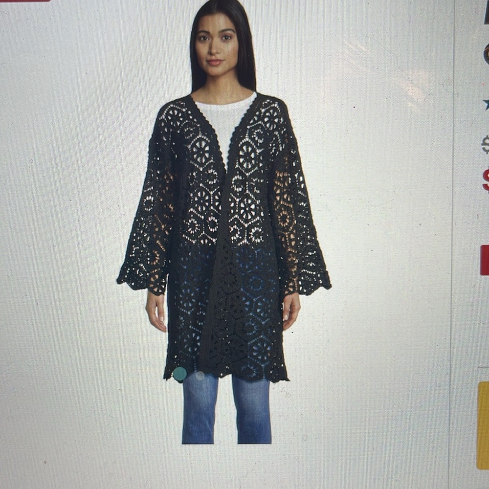 World Market Crochet Open Front Kimono Cardigan